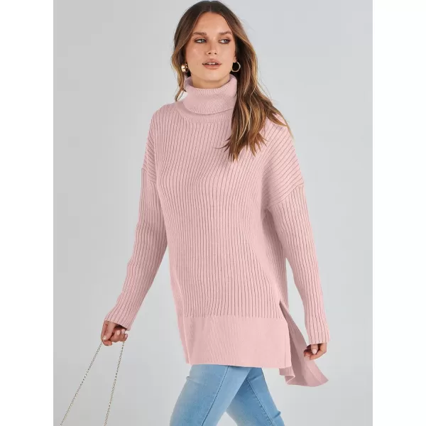 imageANRABESS Womens Oversized Turtleneck Sweater 2023 Winter Trendy Ribbed Knit Pullover Tunic SweaterPink