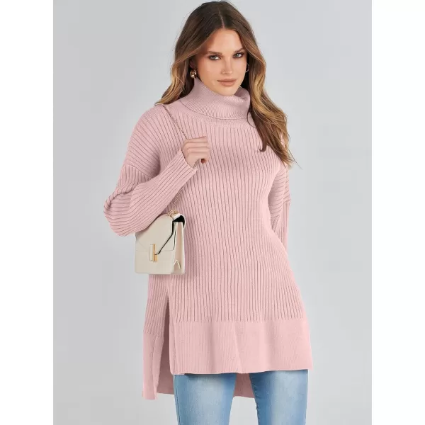 imageANRABESS Womens Oversized Turtleneck Sweater 2023 Winter Trendy Ribbed Knit Pullover Tunic SweaterPink