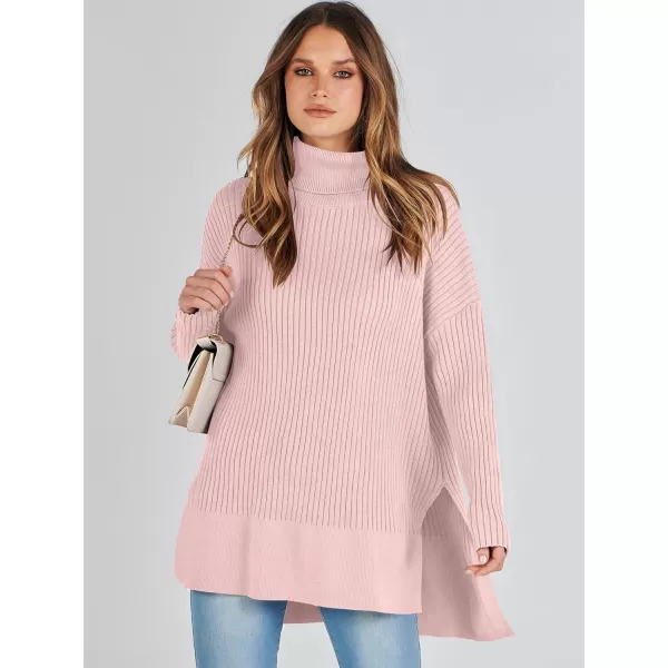 imageANRABESS Womens Oversized Turtleneck Sweater 2023 Winter Trendy Ribbed Knit Pullover Tunic SweaterPink