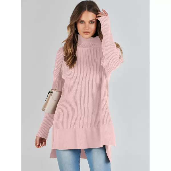imageANRABESS Womens Oversized Turtleneck Sweater 2023 Winter Trendy Ribbed Knit Pullover Tunic SweaterPink