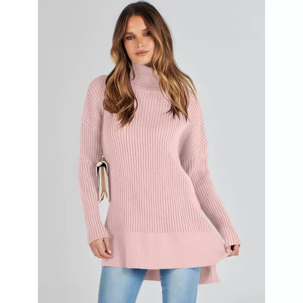 imageANRABESS Womens Oversized Turtleneck Sweater 2023 Winter Trendy Ribbed Knit Pullover Tunic SweaterPink