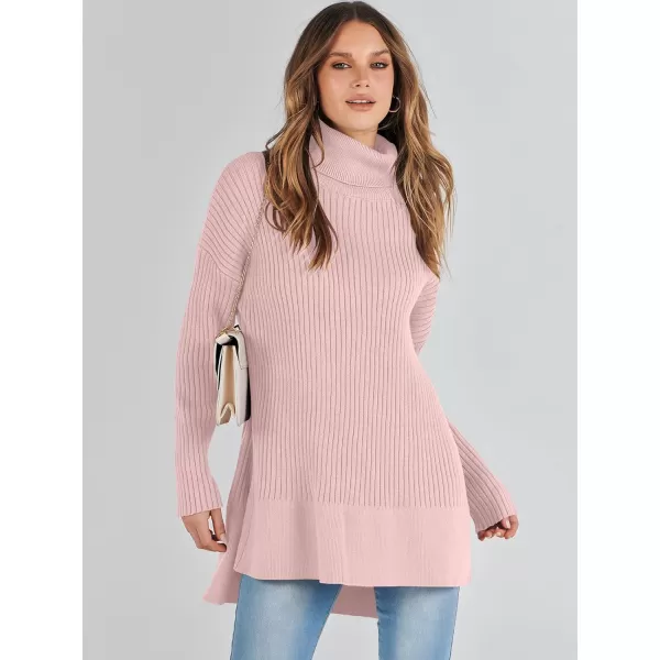 imageANRABESS Womens Oversized Turtleneck Sweater 2023 Winter Trendy Ribbed Knit Pullover Tunic SweaterPink
