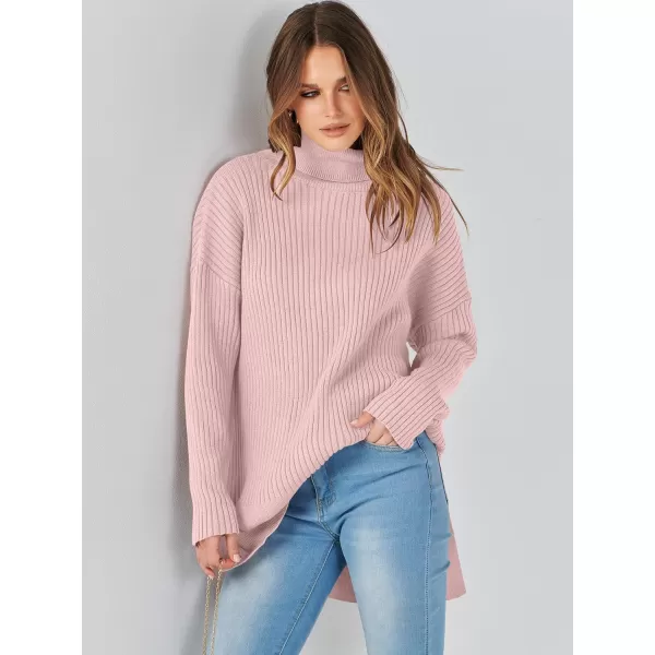 imageANRABESS Womens Oversized Turtleneck Sweater 2023 Winter Trendy Ribbed Knit Pullover Tunic SweaterPink