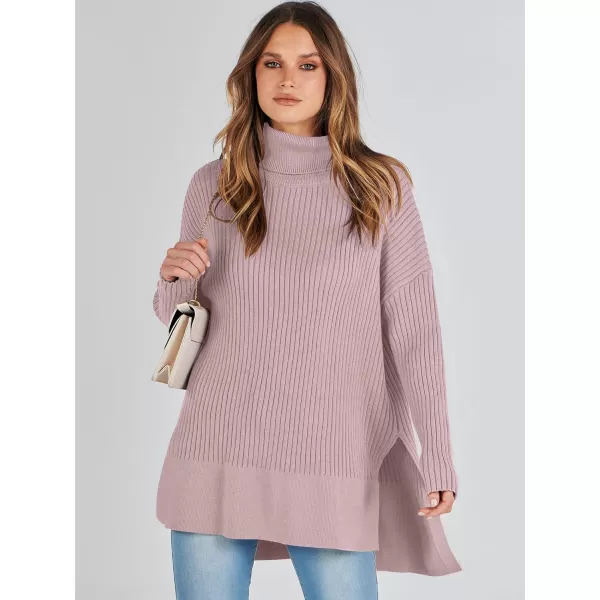 imageANRABESS Womens Oversized Turtleneck Sweater 2023 Winter Trendy Ribbed Knit Pullover Tunic SweaterRed Apricot