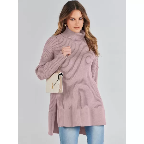 imageANRABESS Womens Oversized Turtleneck Sweater 2023 Winter Trendy Ribbed Knit Pullover Tunic SweaterRed Apricot