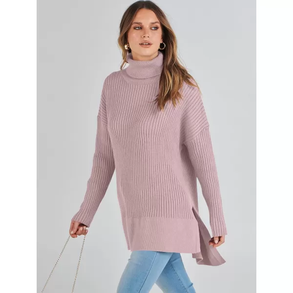 imageANRABESS Womens Oversized Turtleneck Sweater 2023 Winter Trendy Ribbed Knit Pullover Tunic SweaterRed Apricot
