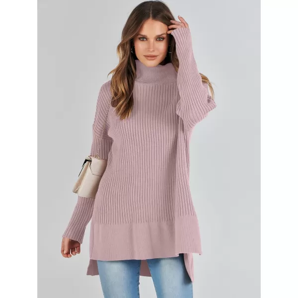 imageANRABESS Womens Oversized Turtleneck Sweater 2023 Winter Trendy Ribbed Knit Pullover Tunic SweaterRed Apricot