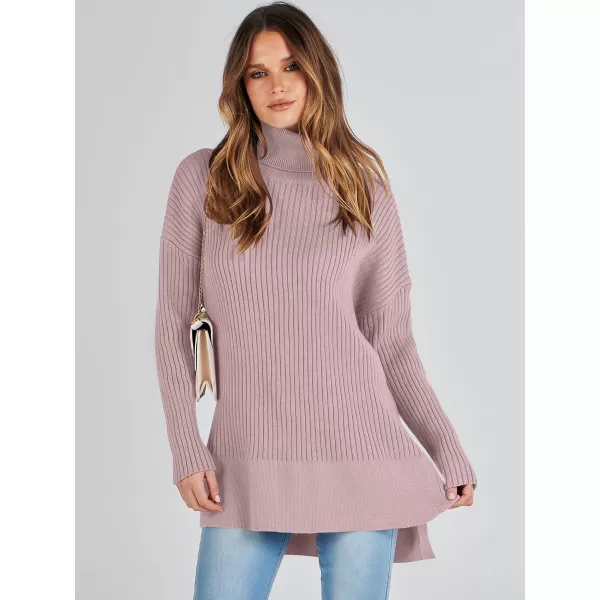 imageANRABESS Womens Oversized Turtleneck Sweater 2023 Winter Trendy Ribbed Knit Pullover Tunic SweaterRed Apricot