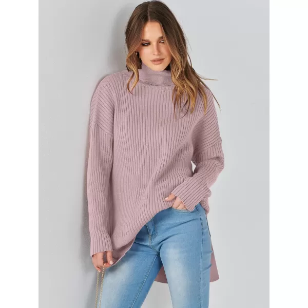 imageANRABESS Womens Oversized Turtleneck Sweater 2023 Winter Trendy Ribbed Knit Pullover Tunic SweaterRed Apricot