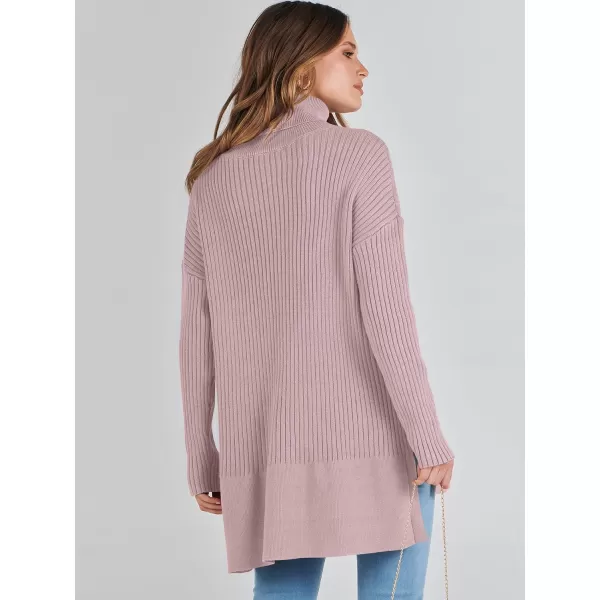 imageANRABESS Womens Oversized Turtleneck Sweater 2023 Winter Trendy Ribbed Knit Pullover Tunic SweaterRed Apricot
