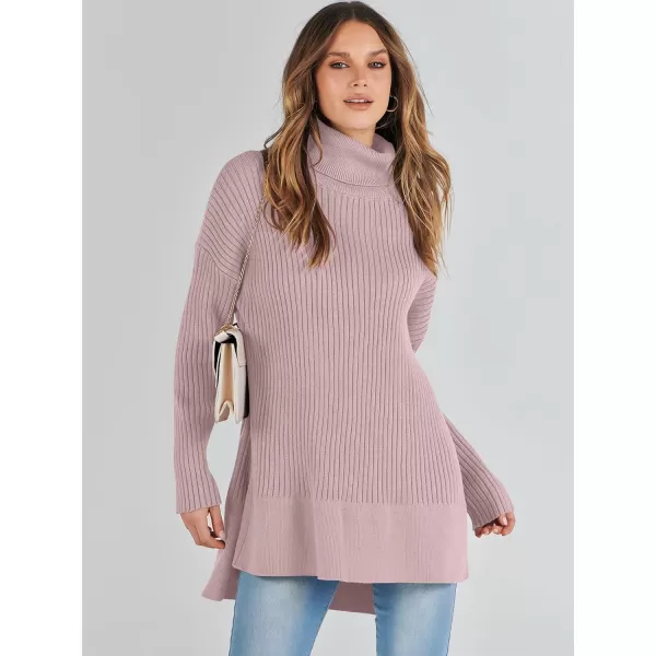 imageANRABESS Womens Oversized Turtleneck Sweater 2023 Winter Trendy Ribbed Knit Pullover Tunic SweaterRed Apricot
