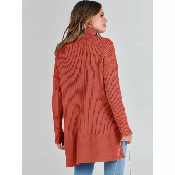 imageANRABESS Womens Oversized Turtleneck Sweater 2023 Winter Trendy Ribbed Knit Pullover Tunic SweaterRust