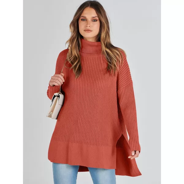 imageANRABESS Womens Oversized Turtleneck Sweater 2023 Winter Trendy Ribbed Knit Pullover Tunic SweaterRust