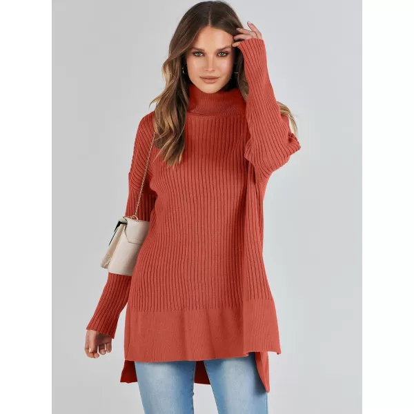 imageANRABESS Womens Oversized Turtleneck Sweater 2023 Winter Trendy Ribbed Knit Pullover Tunic SweaterRust