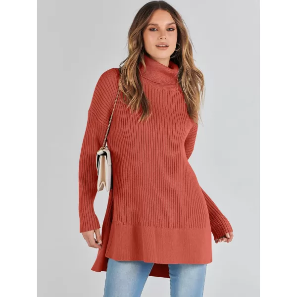 imageANRABESS Womens Oversized Turtleneck Sweater 2023 Winter Trendy Ribbed Knit Pullover Tunic SweaterRust