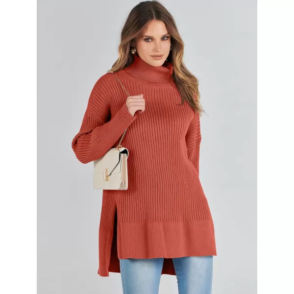 imageANRABESS Womens Oversized Turtleneck Sweater 2023 Winter Trendy Ribbed Knit Pullover Tunic SweaterRust