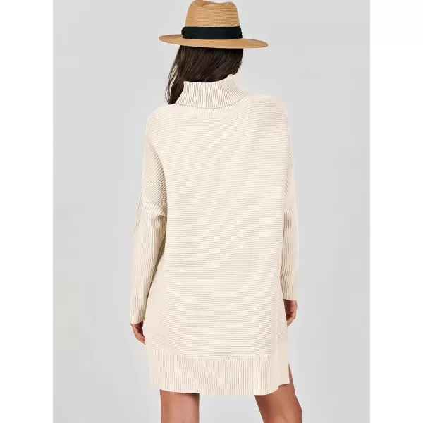 imageANRABESS Womens Oversized Turtleneck Sweaters Dress Pullover Batwing Sleeve Split Hem 2023 Winter Casual Short DressApricot