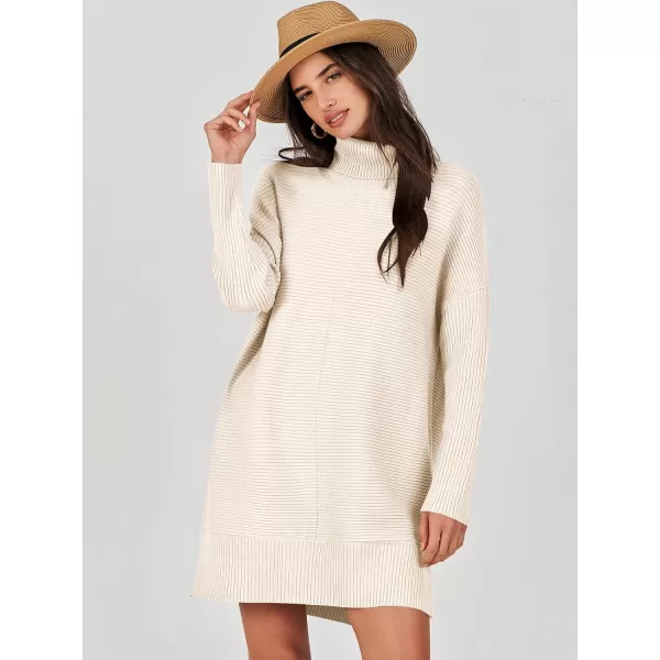 imageANRABESS Womens Oversized Turtleneck Sweaters Dress Pullover Batwing Sleeve Split Hem 2023 Winter Casual Short DressApricot