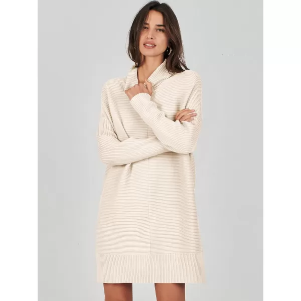 imageANRABESS Womens Oversized Turtleneck Sweaters Dress Pullover Batwing Sleeve Split Hem 2023 Winter Casual Short DressApricot