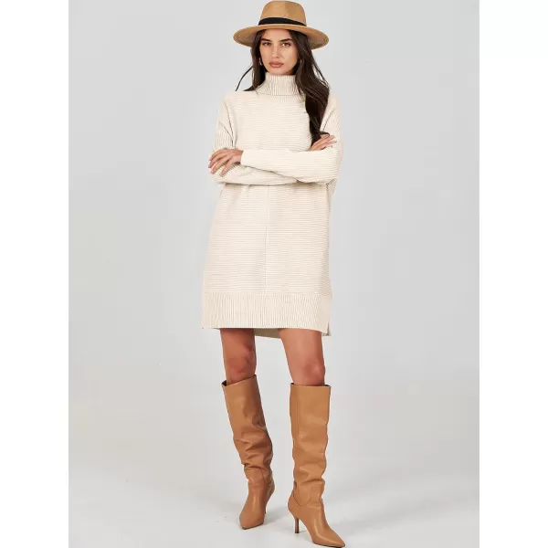 imageANRABESS Womens Oversized Turtleneck Sweaters Dress Pullover Batwing Sleeve Split Hem 2023 Winter Casual Short DressApricot