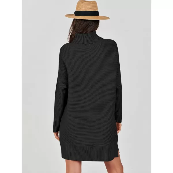 imageANRABESS Womens Oversized Turtleneck Sweaters Dress Pullover Batwing Sleeve Split Hem 2023 Winter Casual Short DressBlack
