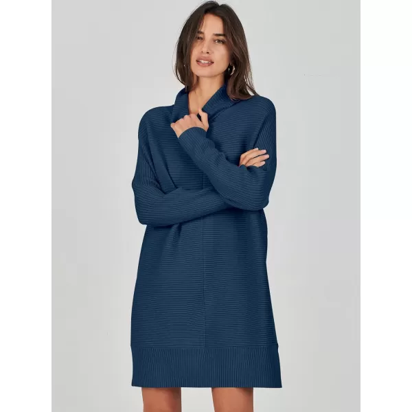 imageANRABESS Womens Oversized Turtleneck Sweaters Dress Pullover Batwing Sleeve Split Hem 2023 Winter Casual Short DressDark Blue