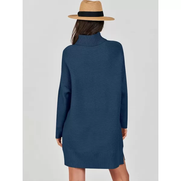imageANRABESS Womens Oversized Turtleneck Sweaters Dress Pullover Batwing Sleeve Split Hem 2023 Winter Casual Short DressDark Blue