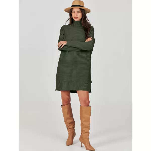 imageANRABESS Womens Oversized Turtleneck Sweaters Dress Pullover Batwing Sleeve Split Hem 2023 Winter Casual Short DressDark Green
