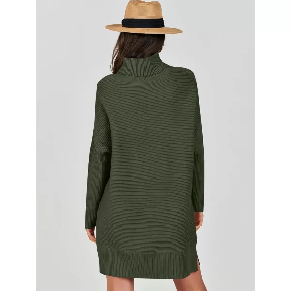 imageANRABESS Womens Oversized Turtleneck Sweaters Dress Pullover Batwing Sleeve Split Hem 2023 Winter Casual Short DressDark Green