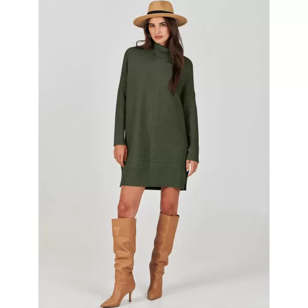 imageANRABESS Womens Oversized Turtleneck Sweaters Dress Pullover Batwing Sleeve Split Hem 2023 Winter Casual Short DressDark Green