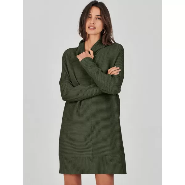 imageANRABESS Womens Oversized Turtleneck Sweaters Dress Pullover Batwing Sleeve Split Hem 2023 Winter Casual Short DressDark Green