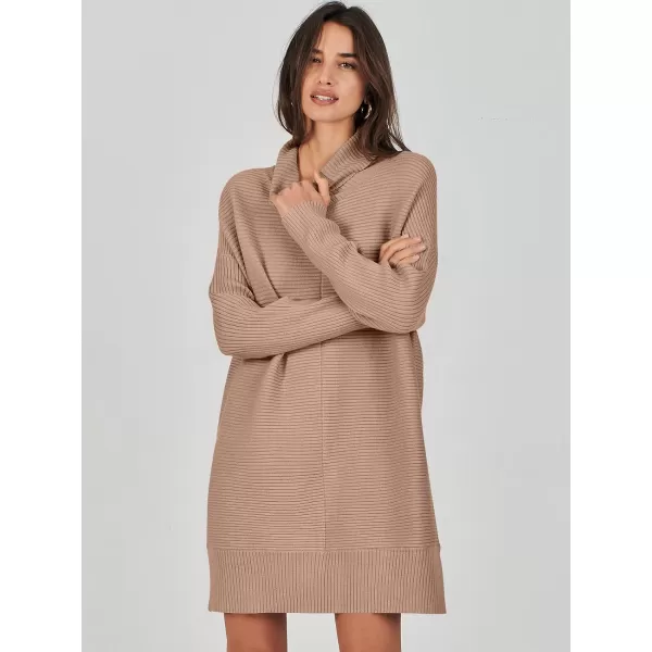 imageANRABESS Womens Oversized Turtleneck Sweaters Dress Pullover Batwing Sleeve Split Hem 2023 Winter Casual Short DressDeep Apricot