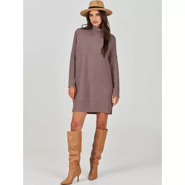 imageANRABESS Womens Oversized Turtleneck Sweaters Dress Pullover Batwing Sleeve Split Hem 2023 Winter Casual Short DressNutmeg
