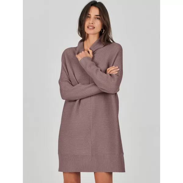 imageANRABESS Womens Oversized Turtleneck Sweaters Dress Pullover Batwing Sleeve Split Hem 2023 Winter Casual Short DressNutmeg