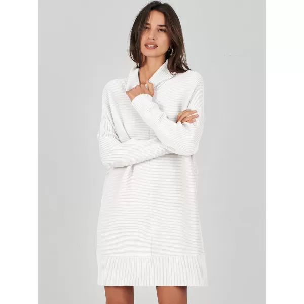 imageANRABESS Womens Oversized Turtleneck Sweaters Dress Pullover Batwing Sleeve Split Hem 2023 Winter Casual Short DressWhite