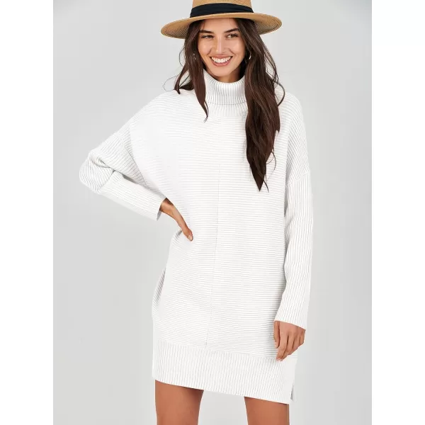 imageANRABESS Womens Oversized Turtleneck Sweaters Dress Pullover Batwing Sleeve Split Hem 2023 Winter Casual Short DressWhite
