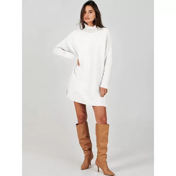imageANRABESS Womens Oversized Turtleneck Sweaters Dress Pullover Batwing Sleeve Split Hem 2023 Winter Casual Short DressWhite
