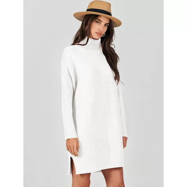 imageANRABESS Womens Oversized Turtleneck Sweaters Dress Pullover Batwing Sleeve Split Hem 2023 Winter Casual Short DressWhite