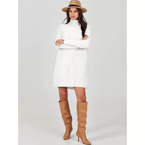 imageANRABESS Womens Oversized Turtleneck Sweaters Dress Pullover Batwing Sleeve Split Hem 2023 Winter Casual Short DressWhite