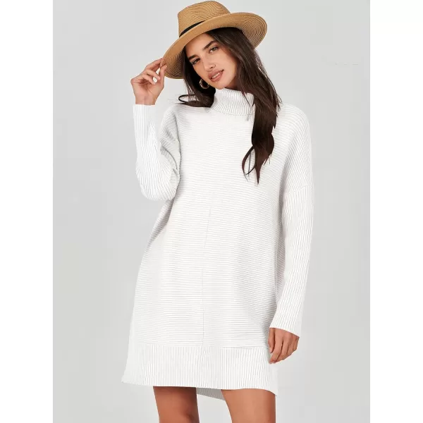 imageANRABESS Womens Oversized Turtleneck Sweaters Dress Pullover Batwing Sleeve Split Hem 2023 Winter Casual Short DressWhite