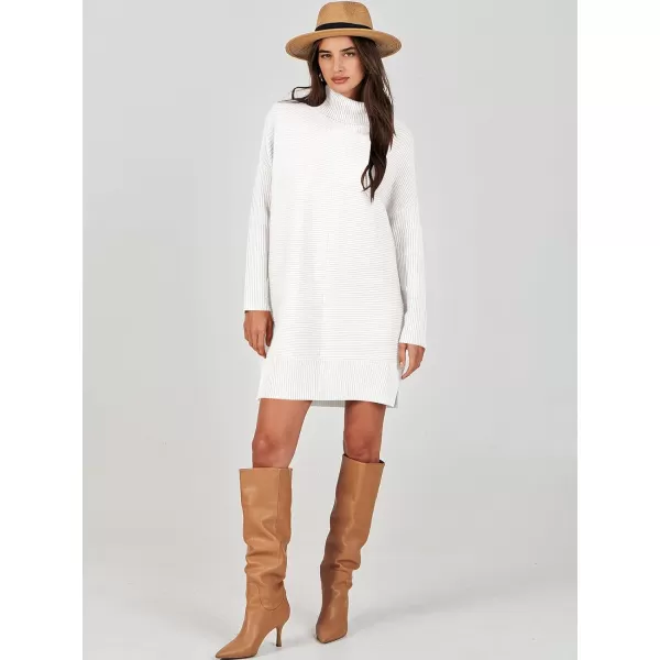 imageANRABESS Womens Oversized Turtleneck Sweaters Dress Pullover Batwing Sleeve Split Hem 2023 Winter Casual Short DressWhite