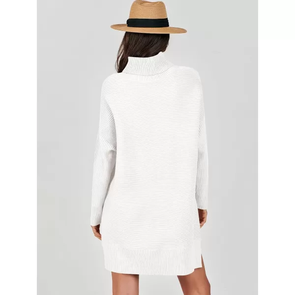 imageANRABESS Womens Oversized Turtleneck Sweaters Dress Pullover Batwing Sleeve Split Hem 2023 Winter Casual Short DressWhite