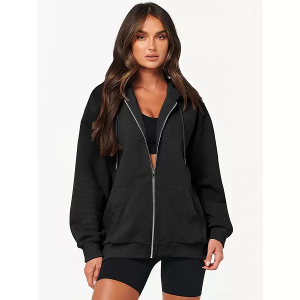 imageANRABESS Womens Oversized Zip Up Hoodies Long Sleeve Fall Casual Sweatshirts Jacket Trendy Y2k Hoodie with PocketBlack