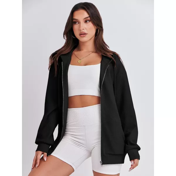 imageANRABESS Womens Oversized Zip Up Hoodies Long Sleeve Fall Casual Sweatshirts Jacket Trendy Y2k Hoodie with PocketBlack