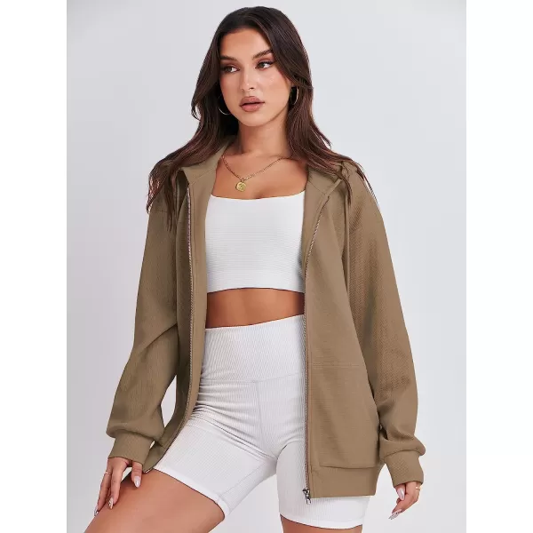 imageANRABESS Womens Oversized Zip Up Hoodies Long Sleeve Fall Casual Sweatshirts Jacket Trendy Y2k Hoodie with PocketKhaki