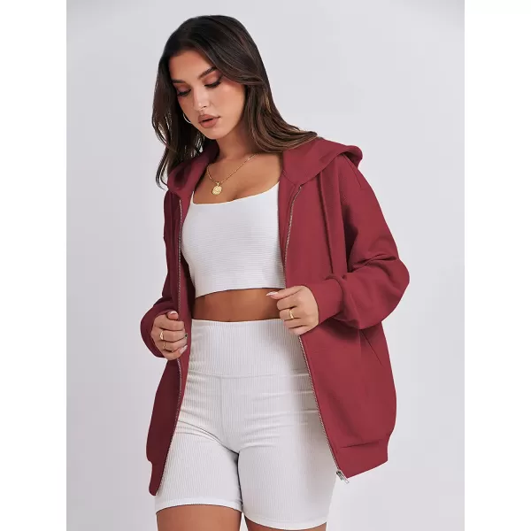 imageANRABESS Womens Oversized Zip Up Hoodies Long Sleeve Fall Casual Sweatshirts Jacket Trendy Y2k Hoodie with PocketRed