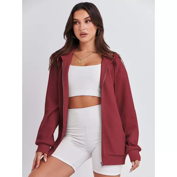 imageANRABESS Womens Oversized Zip Up Hoodies Long Sleeve Fall Casual Sweatshirts Jacket Trendy Y2k Hoodie with PocketRed