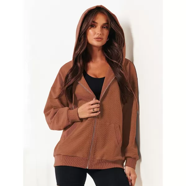 imageANRABESS Womens Oversized Zip Up Hoodies Long Sleeve Fall Casual Sweatshirts Jacket Trendy Y2k Hoodie with PocketRust