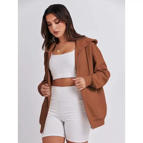 imageANRABESS Womens Oversized Zip Up Hoodies Long Sleeve Fall Casual Sweatshirts Jacket Trendy Y2k Hoodie with PocketRust