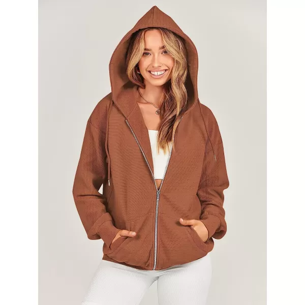 imageANRABESS Womens Oversized Zip Up Hoodies Long Sleeve Fall Casual Sweatshirts Jacket Trendy Y2k Hoodie with PocketRust